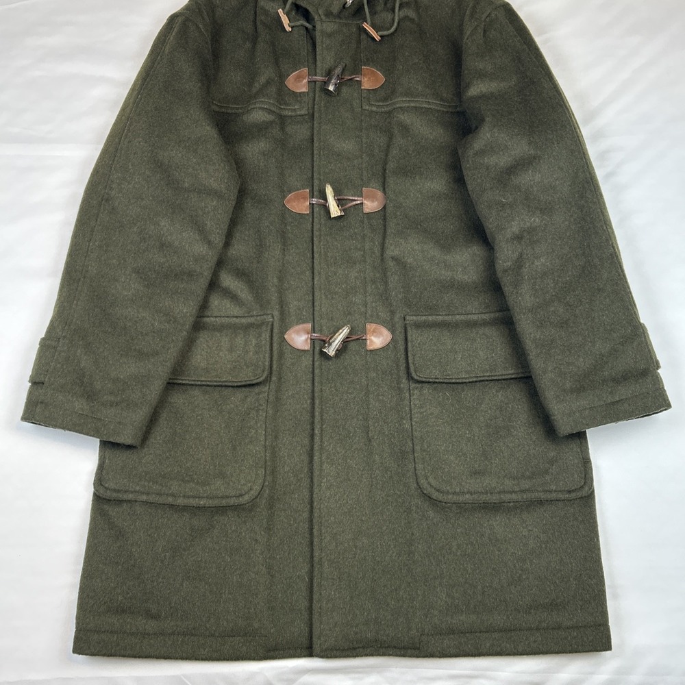 Vintage Lands End Toggle Men's Sz L Hooded Coat Wool Quilt Lined Duffle Pischl - Picture 2 of 15